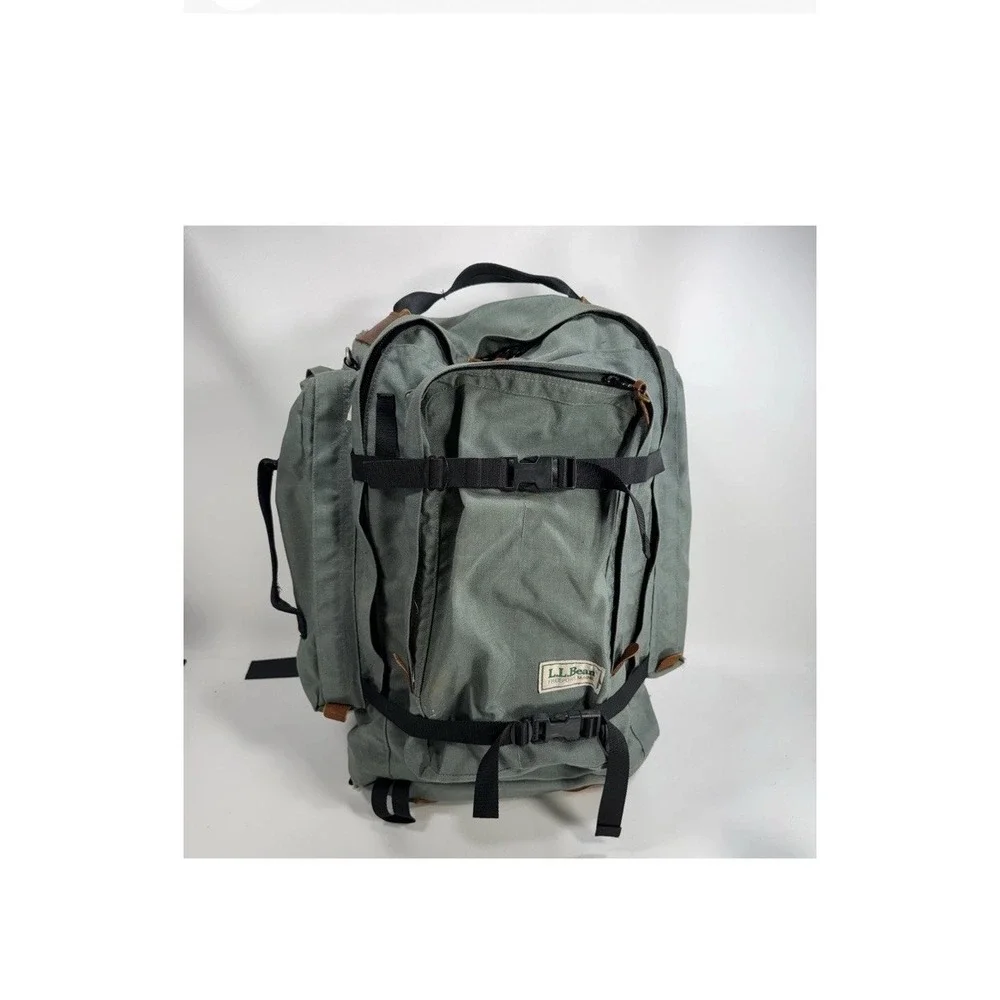 Vintage LL Bean Nylon Leather Continental Rucksack Blue Convertible Backpack